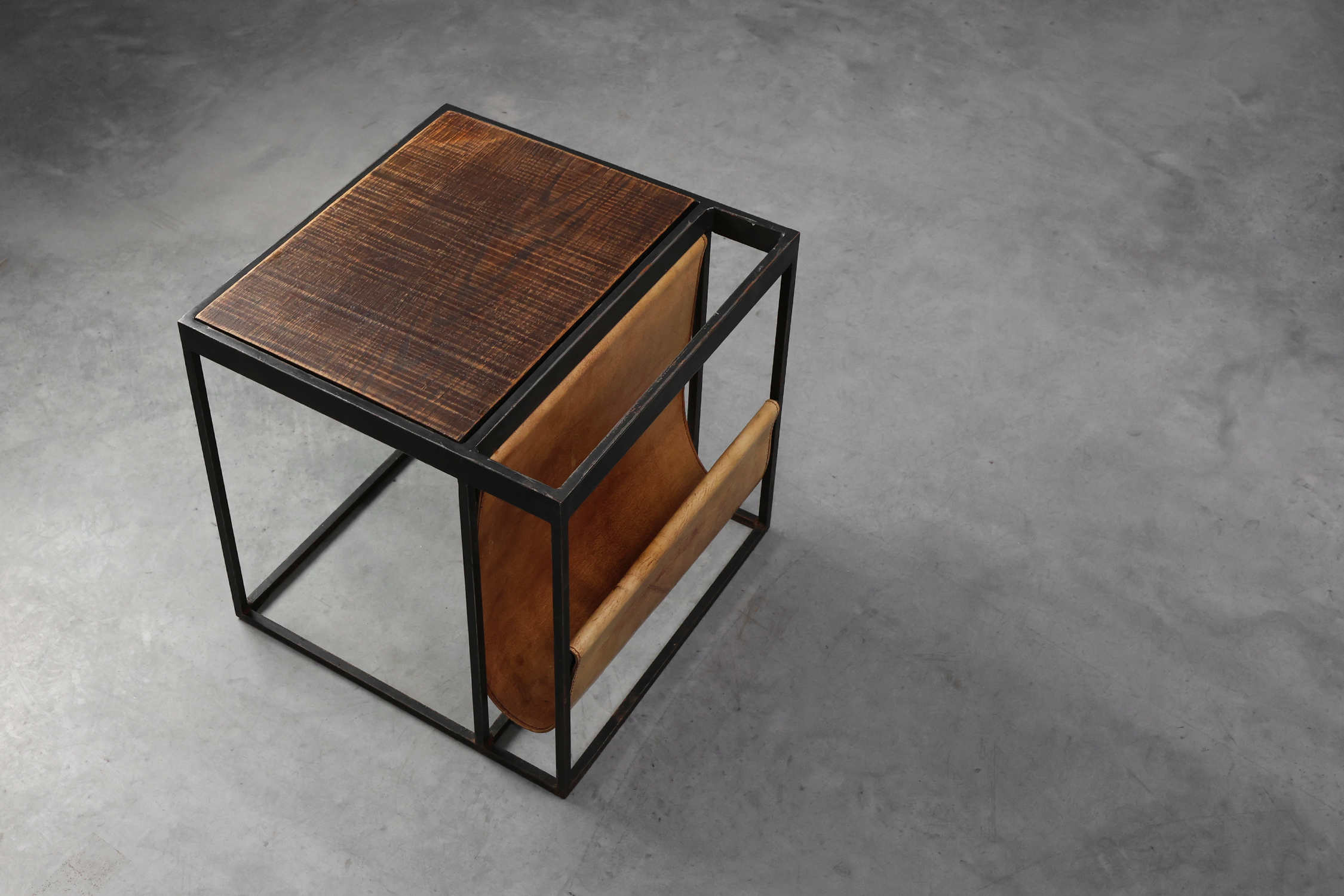 Mid-Century Magazine Holder in Metal, Wood and Leather, Belgium 1960sthumbnail